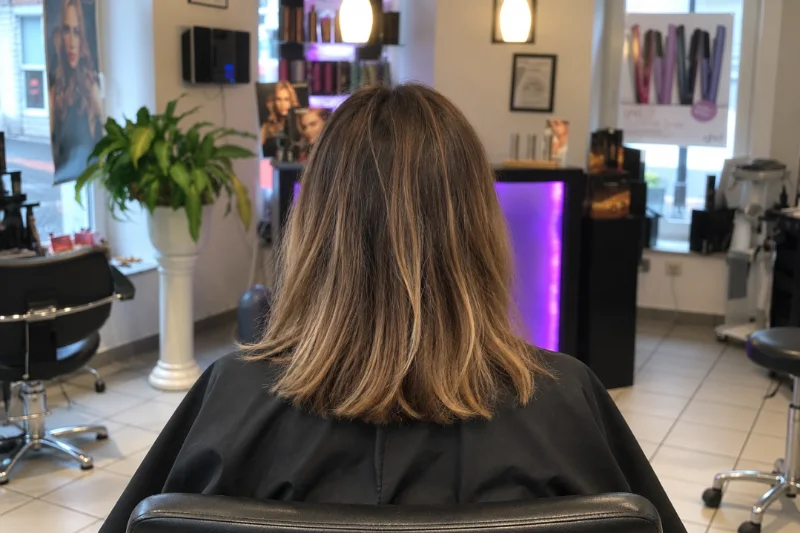 Schulterlanges Haar mit Balayage nach dem Schnitt im Salon